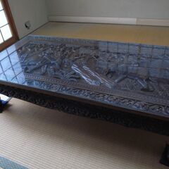 木彫り超座卓（象柄）エスニック調の画像