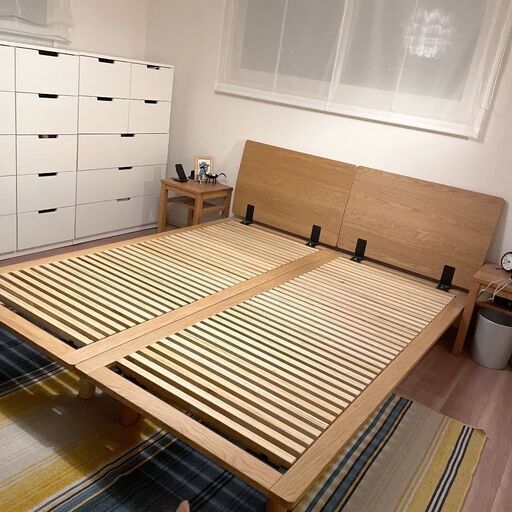 無印良品　ベッドフレーム「スモール」　ヘッドボード付　オーク材　脚付　1台