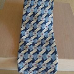(完了)青ライン白い花　幅広ネクタイ