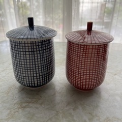 marutaka民芸手描き夫婦湯呑み茶碗蓋付き新品