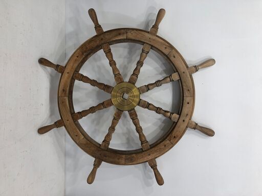 22H079 ジB　アンティーク 木製 舵輪 オブジェ 飾り 船の舵