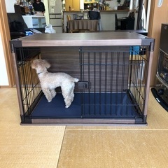 アイリスオーヤマ　犬用ケージ　木目調　天井付き