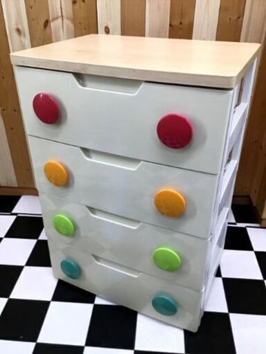 ４段　プラケース　収納ケース　幅58.5ｃｍ　カラフル