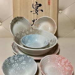 竹斎 花みずき 宴揃 お皿7枚セット　お花絵柄　和皿の画像
