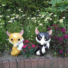 ガーデン 陶器の置物 キツネ ペア