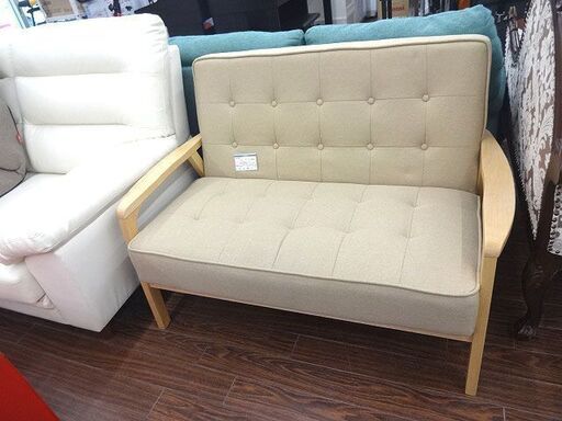 札幌 引き取り ベージュ 木枠 2人掛けソファ ナチュラルテイスト 市内送料1000円