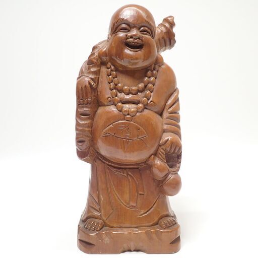 CC536 布袋尊 木彫 置物 仏像 七福神 金運 笑門来福 夫婦円満 縁起物 仏教美術