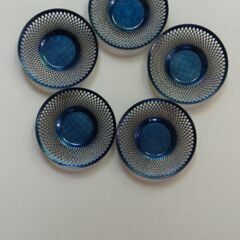 七宝焼茶托 藍色 市松模様 5枚セット