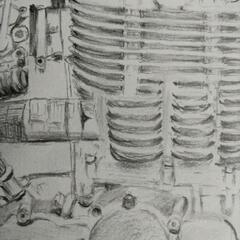 鉛筆画  バイク エンジンの画像