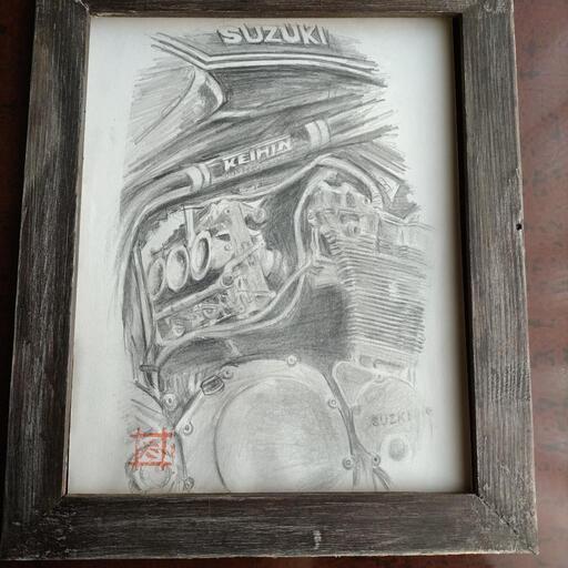 鉛筆画  バイク  SUZUKI