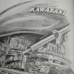 鉛筆画 バイク KAWASAKIの画像