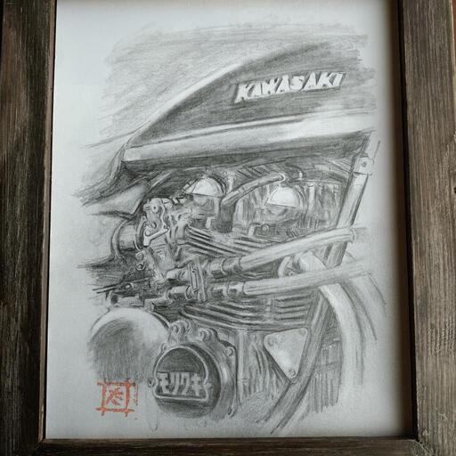 鉛筆画 エンジン KAWASAKI モリワキ