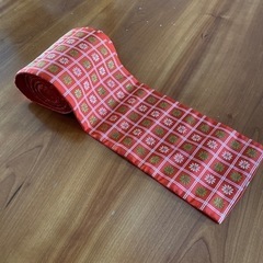 【値下げしました‼️】美品 着物 半幅帯（朱色、花柄）