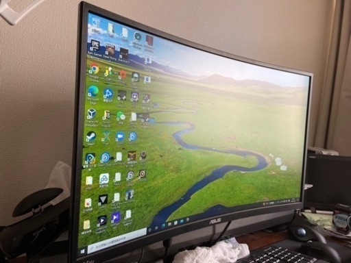 ASUS ゲーミングモニター ディスプレイ VA326H 31.5インチ VA カーブ フルHD 144HZ フリッカーフリー ブルー