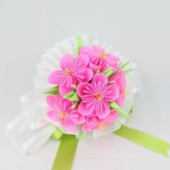 お花の折り紙ブーケ教室♥花ORIGAMIぶーけ♥桃の折り紙ブーケの画像