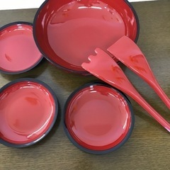 サラダボール　サラダ皿　トング　未使用品　山中塗り　可愛いです。の画像