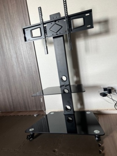 【取引中】テレビスタンド 壁寄せテレビスタンド tvスタンド テレビ台　テレビボード　液晶TVスタンド キャスター付き 伸縮 高さ調節 左右回転 棚板付き ブラック　WLIVE