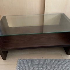 センターテーブル　ガラス天板　木目調