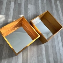 無印良品　壁につけられるボックス　ミラー付き　タモ材　2個セット