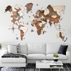 週末セール！！】3D Wood World Map 壁掛け木製世界地図