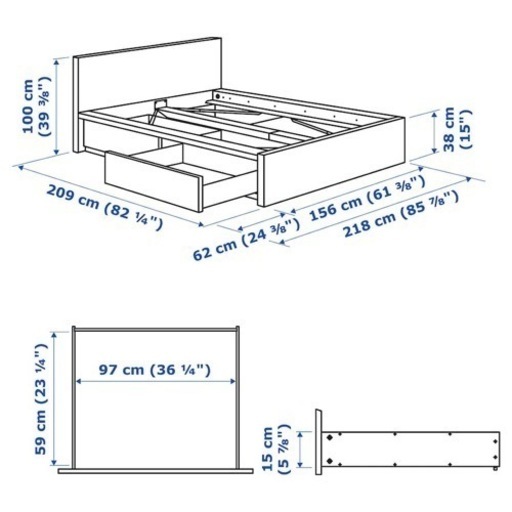 商談中！ ダブルベッドフレーム+ロンセット+収納ボックス２個／IKEA MALMマルム 140x200cm【お届け 組立て 応相談】