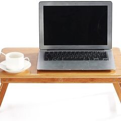 ノートパソコンデスク PCスタンド 竹製 ベッドテーブル ソファーテーブル 角度 高さ調節可 折りたたみ式 引き出し付き 14インチノートパソコン対応スタンド 読書机 勉強机 多機能 ローテーブル A型の画像