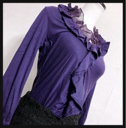 ご購入者様決定꒰MICHEL ꒱立襟 フリル カットソー 紫 トップス  大人可愛い