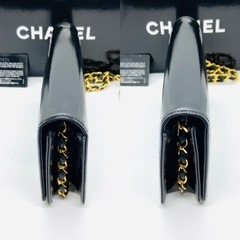 CHANEL シャネル チェーンショルダー エナメル パテント レザー ブラックの画像
