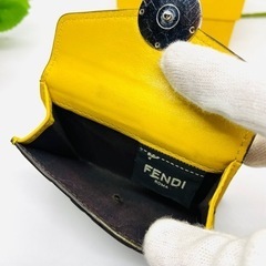 FENDI フェンディー ミニ財布 黄色 ズッカ柄 ダブルF 三つ折り
