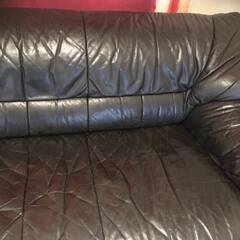 【本革・ヴィンテージ】黒レザーソファ（80〜90年代風）の画像