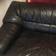 【本革・ヴィンテージ】黒レザーソファ（80〜90年代風）の画像