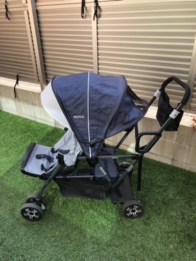 お値下しました！KATOJI カトウジ　ベビーカー 二人でゴー　シートカバー付き（ネイビー）
