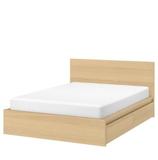 IKEA MALM ダブルベッド フレーム+マットレス＋引出し