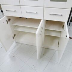 ニトリ 食器棚 幅88×奥行42×高さ181cm ホワイト エナメル調 キッチン収納 収納家具 苫小牧西店