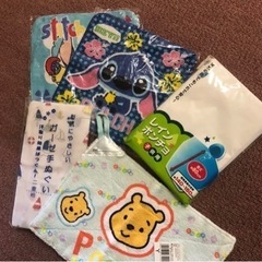 【新品】子供用レインポンチョ・ハンカチ・雑巾・ガーゼ 5点まとめて