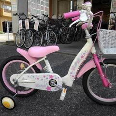 中古子供自転車２０１９　前後タイヤ新品！　１６インチ　ギヤなし　 身長１０２㎝から　＊片足スタンドに変更可・無料（購入時のみ