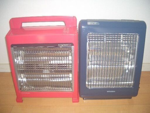 ★電気ストーブ　800W／2台【①三菱電機（青色）800W／RHー803D、②トヨクニ（赤色）800W／TSF-834】◎（400ｗ×2灯）切替スイッチ付