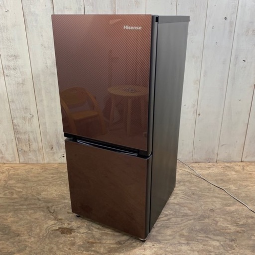 終　Hisense ノンフロン 冷凍冷蔵庫 HR-G13A-BR 2019年製 2ドア 134L ガラストップ 冷蔵庫 ハイセンス 菊倉MZ