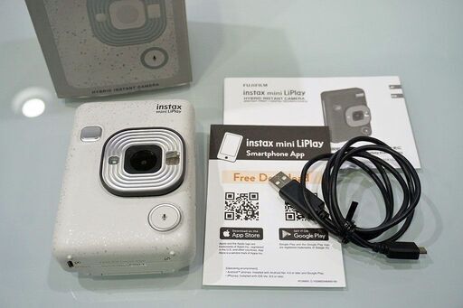 【苫小牧バナナ】FUJIFILM/富士フイルム instax mini LiPlay ストーンホワイト チェキ インスタントカメラ コンデジ スマホプリンター 付属あり