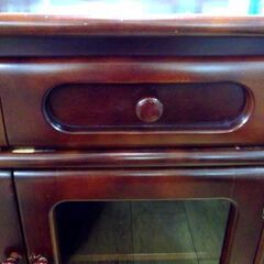オールド カリモク 電話台 レトロ 幅：約62.5cm ガラス扉 サイドボード 旧ロゴ 家具 札幌市 厚別区 の画像