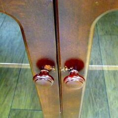 オールド カリモク 電話台 レトロ 幅：約62.5cm ガラス扉 サイドボード 旧ロゴ 家具 札幌市 厚別区 の画像