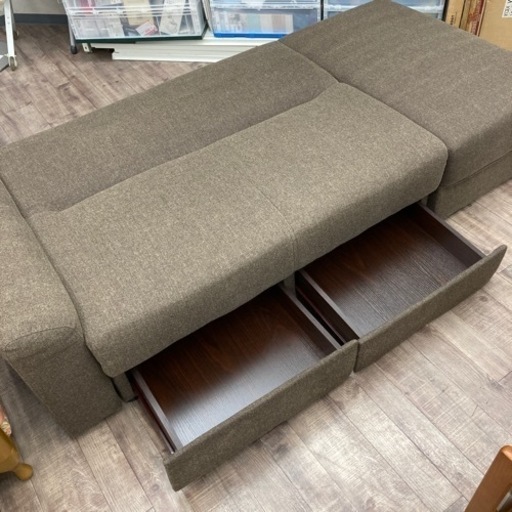 【売約済】ニトリ ソファベッド タキノウ4 ダークブラウン 引き出し付き スツール付き 二人掛けソファ NITORI