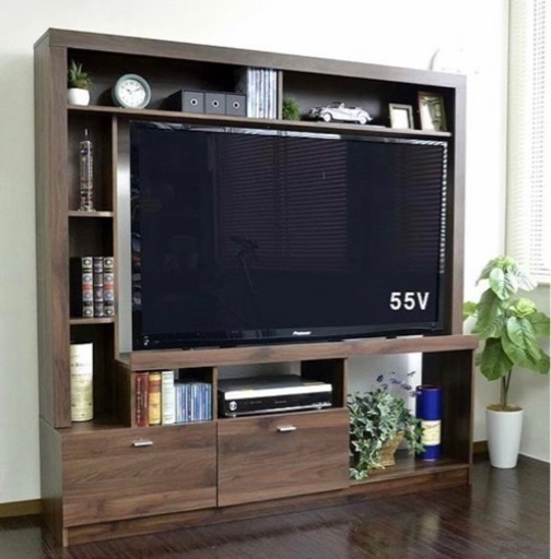 【残僅】ハイタイプ55インチ対応 テレビ台 幅165cm高さ164cmリビング壁面収納 TVボードcolmar ブラウン＜組立式＞_hetv