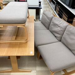 ベンチダイニング3点セット　無印良品　ﾅﾁｭﾗﾙ×ｸﾞﾚｰの画像