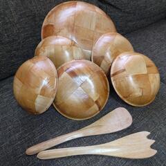 木製（？）サラダボウル＆取皿セットの画像