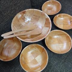 木製（？）サラダボウル＆取皿セットの画像