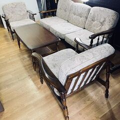 リサイクルストアスターズ城西店 karimoku カリモク レトロ アンティーク家具 応接5人掛けセット の画像