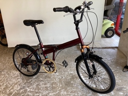 【前後タイヤ・チューブ新品！】6段変速　20インチ折りたたみ自転車　ワインレッド