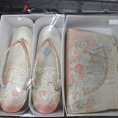 お値下げ！草履・バッグ 2点セット 和装用 淡い金×オレンジ×ピ...