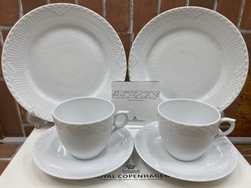 【愛品館江戸川店】ロイヤルコペンハーゲン ホワイトフルーテッドハーフレースペアティーカップソーサーセットID110-023251-007
